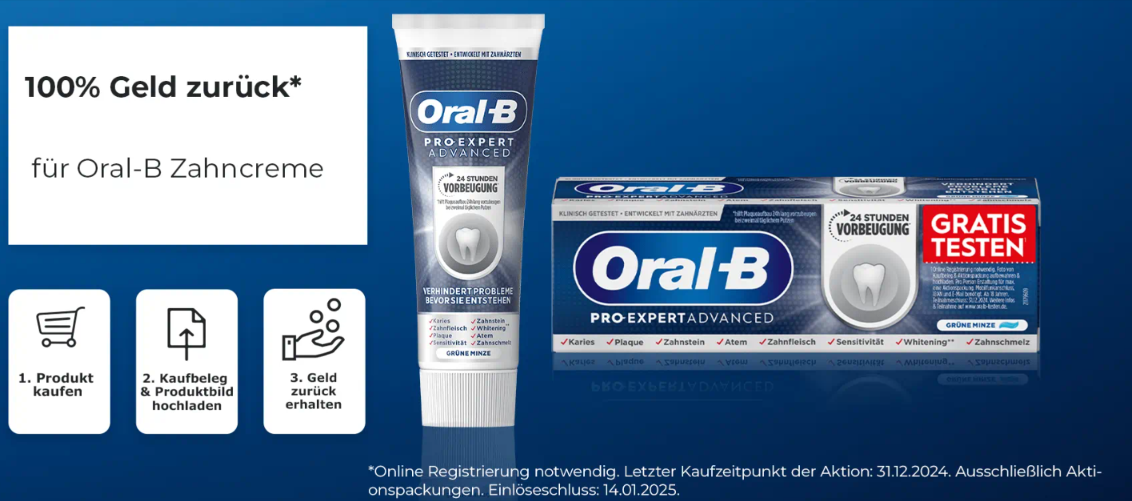 Gratis Testen: Oral-B Zahnpasta [100% Cashback]