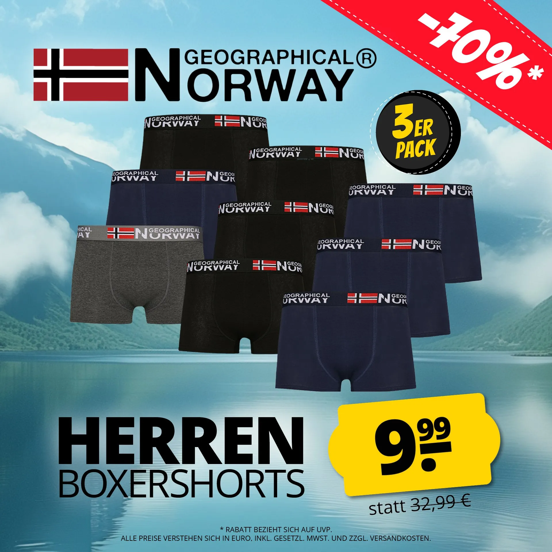 Geographical Norway Herren Boxershorts 3er-Pack (4 Styles, Gr. M bis 2XL) für 14,94 € inkl. Versand