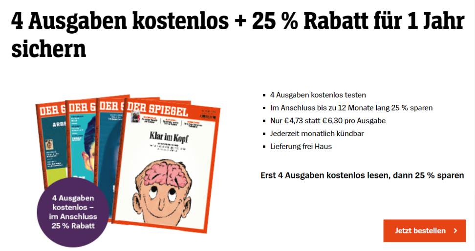 4 Spiegel Ausgaben kostenlos (Kündigung notwendig)