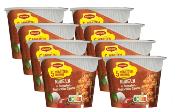 MAGGI 5 Minuten Terrine Nudeln in Tomaten-Mozzarella Sauce 8er Pack (8x55g) ab 7,12 € inkl. Prime-Versand