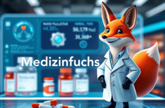 Logo von Medizinfuchs mit positiven Kundenbewertungen und Medikamentenpaketen