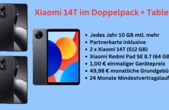 Angebot: 2 x Xiaomi 14T (512 GB) + Xiaomi Redmi Pad SE 8.7 Tablet + 2x 100GB Allnet Flat