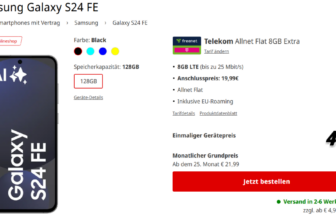 MediaMarkt Tarifwelt: Samsung Galaxy S24 FE + freenet Telekom Allnet Flat 8GB LTE für 29,99 € / Monat + 73,94 € einmalig