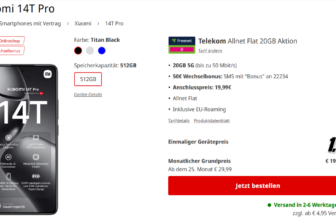 MediaMarkt Tarifwelt: Xiaomi 14T Pro + freenet Telekom Allnet Flat 20G B 5G für 19,99 € / Monat + 25,94 € einmalig