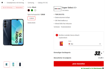 MediaMarkt Tarifwelt: Samsung Galaxy A16 5G + McAfee LiveSafe Device Attach + Super Select 60+ 7GB 5G für 5,99 € / Monat + 67,94 € einmalig