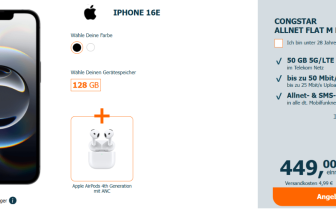 Apple iPhone 16e, Apple AirPods 4th Generation und congstar Allnet-Flat Set