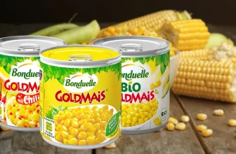 Bonduelle Goldmais Dose auf Holztisch