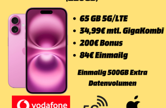 Vodafone Smart S 65 GB (GigaKombi) mit Apple iPhone 16 (79€) für 34,99€ mtl. +500GB extra + 200€ Bonus
