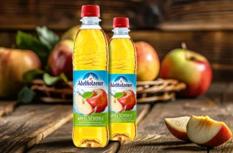 Adelholzener Apfelschorle Flasche mit grünen Äpfeln und Kohlensäure