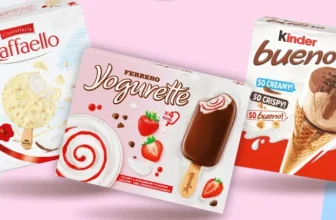 Ferrero Eis mit Schokoladenüberzug und Nüssen auf einem Holztisch