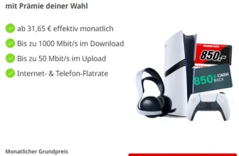 Vodafone Kabel 1000 mit 850 € Cashback oder PS5 Pro Bundle – nur 31,65 € effektiv pro Monat!