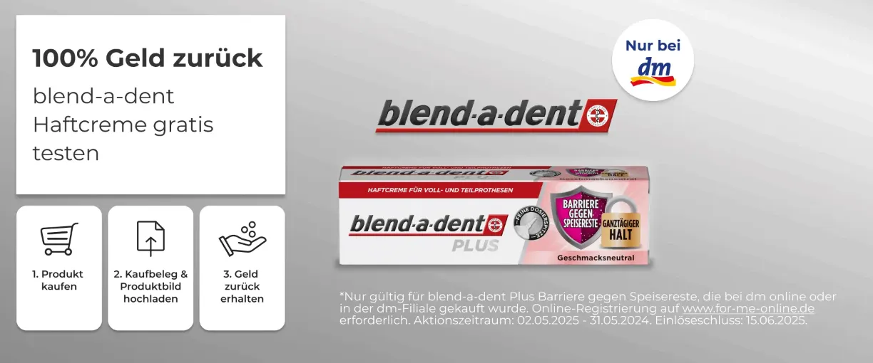 blend-a-dent Haftcreme kostenlos testen – Geld zurück sichern vom 02. bis 31. Mai 2025!