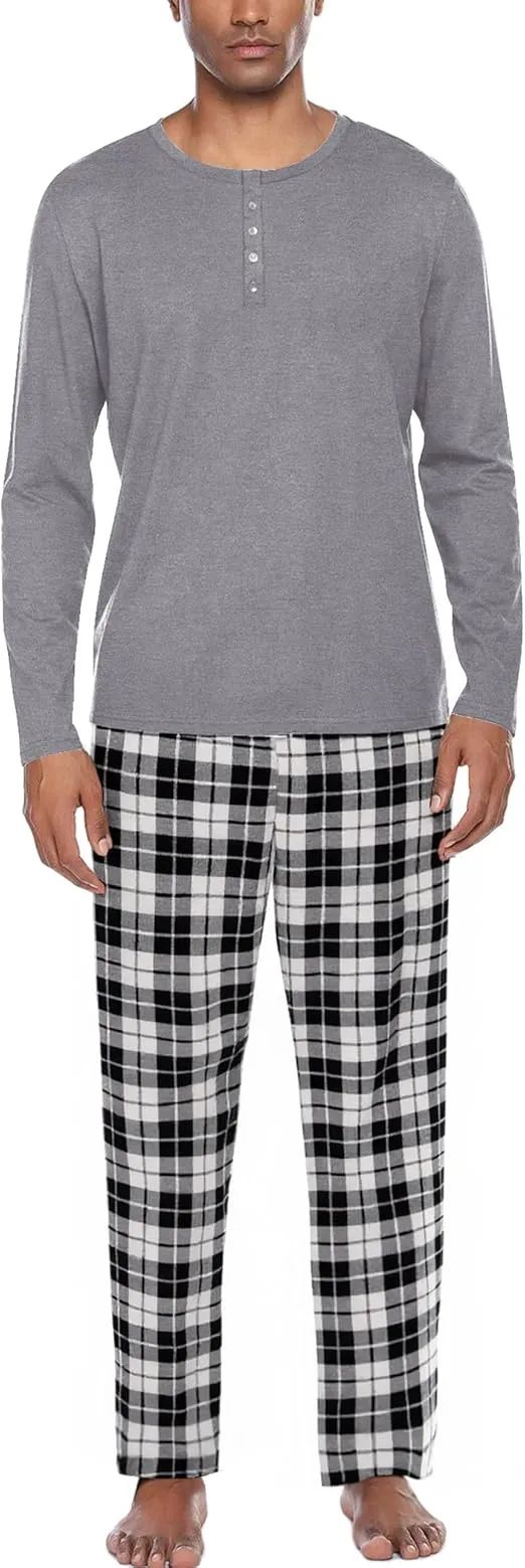 Ekouaer Herren Schlafanzug Langarm Henley Kariert (6 Farben, Gr. S bis XXL) für 19,79 € inkl. Prime-Versand (statt 32,99 €)