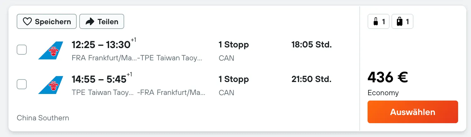 FRA nach TPE 09 12 – 22 12 08 27 2025 09 11 AM Schnäppchen, Deals Und Rabattcodes Des Tages - Flugangebote Von Frankfurt Nach Taipeh