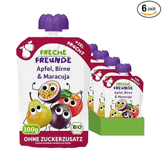 FRECHE FREUNDE Bio Quetschie Apfel, Birne und Passionsfrucht 6er Pack (6 x100 g)  ab 2,83 € inkl. Prime-Versand