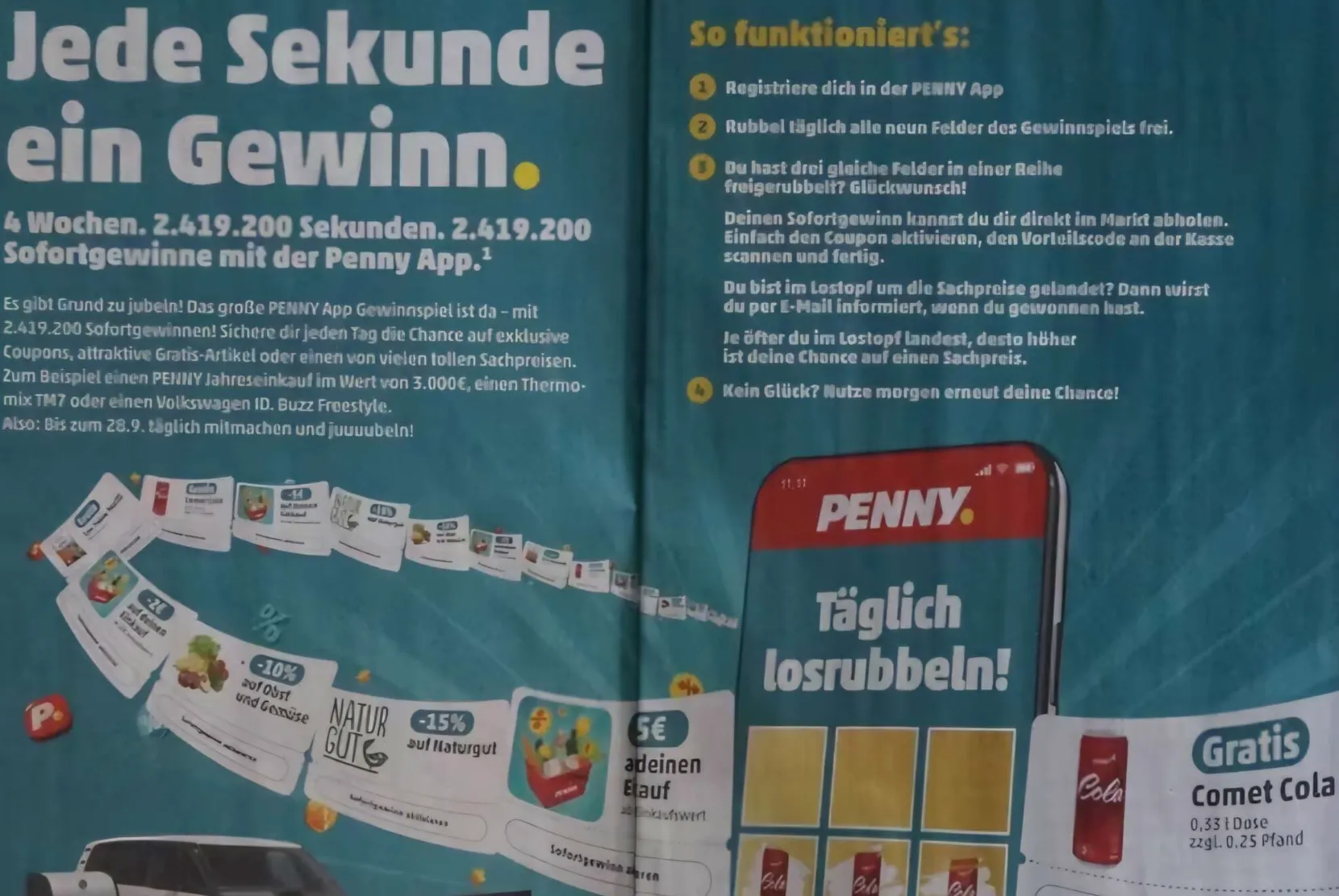 Das große PENNY App Gewinnspiel 2025 –  mit 2.419.200 Sofortgewinne (Gratis-Artikel, Sachpreise, exklusive Coupons)