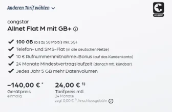 Telekom Allnet-Flat mit 100GB 5G/LTE für eff. 18,17€ mtl. dank 140€ Cashback