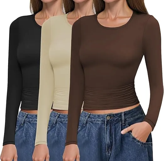 Ekouaer Damen Langarmshirt 3er Pack (4 Farbkombinationen, Gr. XS bis XXL) für 17,99 € inkl. Prime-Versand (statt 35,99 €)