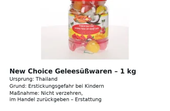 Schnäppchen, Deals und Rabattcodes des Tages - Rückruf New Choice Geleesüßwaren