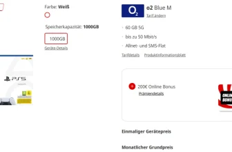 MediaMarkt Tarifwelt: Sony Playstation 5 Slim Disc Edition (1000 GB) + 200 € Online Bonus + freenet o2 Blue M 60GB 5G für 19,99 € / Monat + 144,94 € einmalig