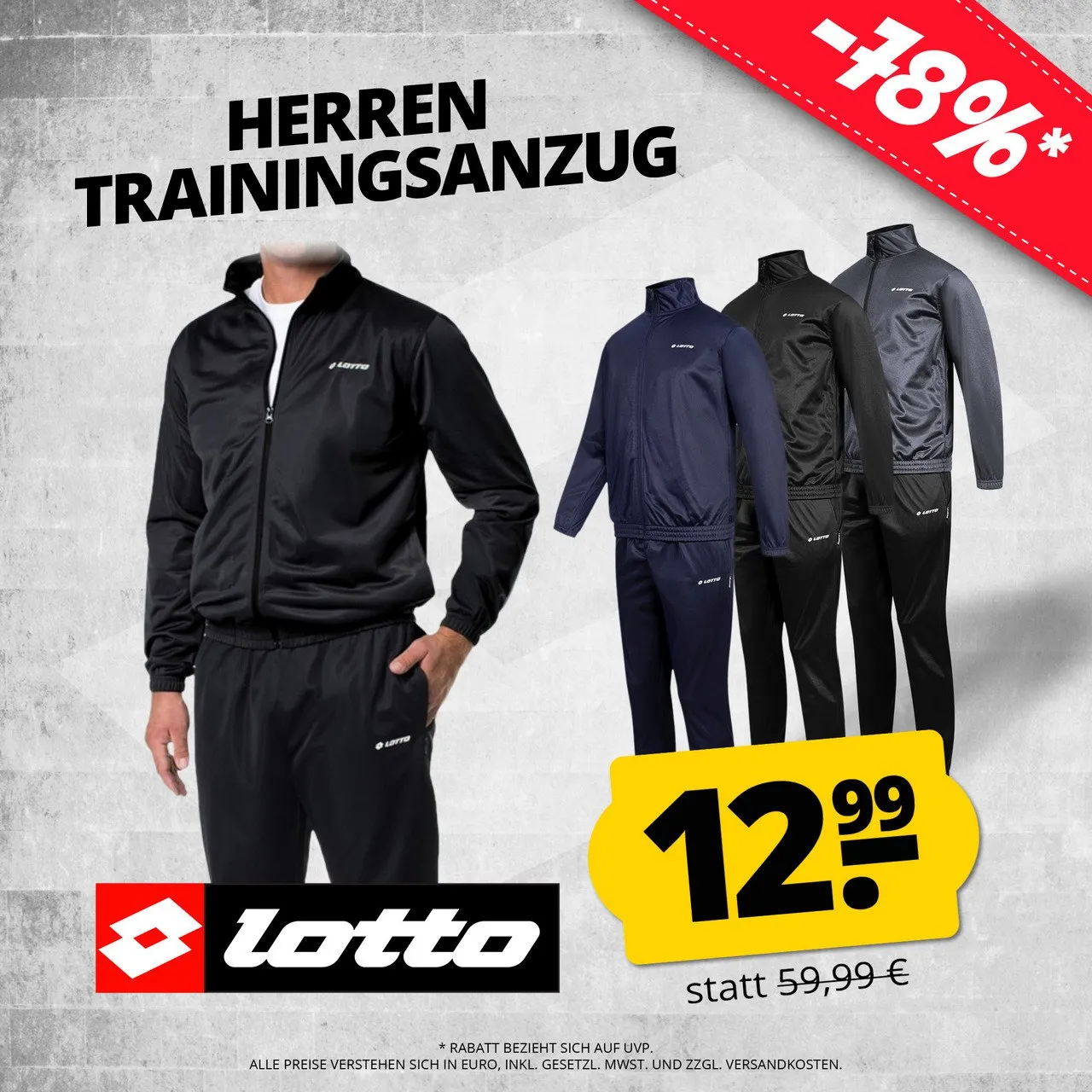 Lotto Herren Trainingsanzug (3 Farben, Gr. M bis 2XL) für 17,94 € inkl. Versand