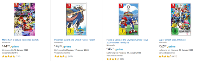 Amazon: 3 Nintendo Switch Spiele für 111€