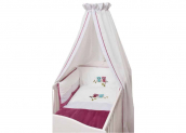 3-tlg. Babybett Bettset von Be Be`s Cellection “Eulen” in fuchsia/weiß (Bettwäsche, Nestchen, Himmel) – für 44,99€ inkl. Versand statt 84,80€