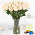 30 Premium-Rosen Cream ( 50cm Stiellänge) mit XXL-Doppelblüte und 2 Mini-Schokis für 24,90€ inkl. Versand