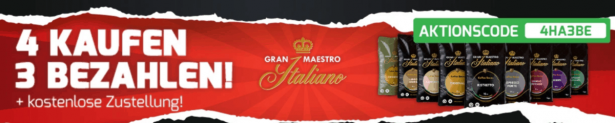 Kaffeevorteil: 4 Grand Maestro Italiano Kaffeebohnen kaufen, 3 zahlen + Versandkostenfreie Zustellung