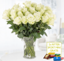 40 weiße Rosen (40cm Stiellänge) + 2x Ritter Sport Minis für 24,90€ inkl. Versand