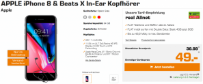 APPLE iPhone 8 & Beats X In-Ear Kopfhörer montl. 36,99 € , Allnet-Flat, SMS-Flat, 8GB LTE