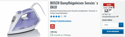 BOSCH Dampfbügeleisen Sensixx´x DA10 für nur 17,94 EUR inkl Versand