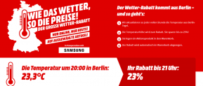 MediaMarkt: Bis zu 25% Wetter-Rabatt auf ausgewählte Samsung Produkte (Samsung S20 für 538,23 € inkl Versand)