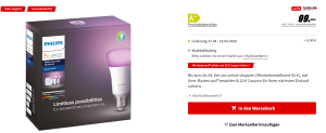 Philips Hue White and Color Ambiance LED Starter Kit 3xE27 + Bridge Bluetooth für 99,99€ inkl. Versand