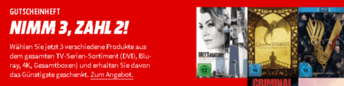 MediaMarkt: Nimm 3 Zahl 2 Aktion für DVD, Blu-ray, 4K, Gesamtboxen