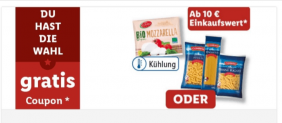 Gratis: Mozzarella oder Nudeln bei Lidl ab 10,00 € Einkaufswert (Lidl Plus)