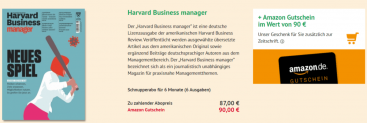 Schnupperabo für 6 Monate (6 Ausgaben) “Harvard Business manager” für 87,00€ + 90,00€ Amazon Gutschein