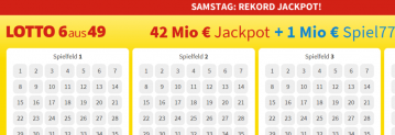 Lottohelden Neukunden: 5 Felder 6aus49 für nur 1€ statt 6 € (42 Mio € im Lotto 6 aus 49 Jackpot 💰)