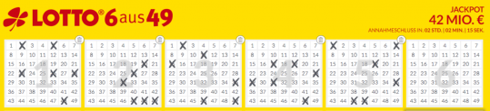 Lotto24: Lotto 6aus49 mit 5 Feldern für Neukunden nur 3€ anstatt 6,60 € (42 Mio € im Jackpot 🤑🤑🤑)