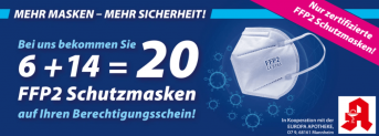 FFP 2 Masken 20 Stück anstatt 6 mit Berechtigungsschein