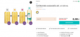 EIS DE: Natürliches Massageöl-Set 4x 250ml & 6 Gratisartikel für 0€ (MBW 19,95 €)
