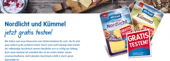 Cashback: MILRAM Nordlicht oder Kümmel Käse gratis testen