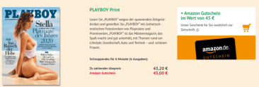 Schnupperabo für 6 Monate (6 Ausgaben) “Playboy” für 43,20 € + 45 € Amazon Gutschein
