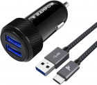 RAMPOW Kfz USB Ladegerät (24 W 4,8A 2-Port) inkl. 1m Nylon USB Type C Kabel für 8,99€ inkl Prime-Versand