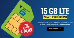 Sparhandy: 15GB LTE o2-Datenflat, SMS und Sprachflat für 14,99€ mtl. – monatlich kündbar (statt 20,99 €)