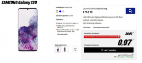 Samsung Galaxy S20 für 0,97€ + o2 Free M mit 20GB LTE für 29,99€ mtl.