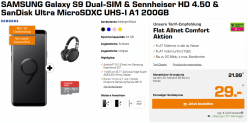 Samsung Galaxy S9 + Sennheiser HD 4.50 BTNC + 200 GB Speicherkarte + D1/D2 Flat Allnet Comfort nur 21.99 €/mtl.