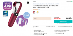 Eis DE: Satisfyer Dual Love 2:1 Vibrator+Druckwellentoy (mit App steuerbar) & 6 Gratisartikel für 0 € (MBW 29,95 €) 🍨