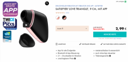 EIS DE: Satisfyer Love Triangle 9 cm Bluetooth Druckwellenvibrator mit App + 6 Gratisartikel für 2,99 € (MBW 29,95 €)🍨