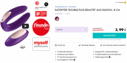 Eis DE: Satisfyer Paarvibrator Double Plus Remote 8 cm & 6 Gratisartikel für 3,99 € (MBW 29,95 €) 🍦